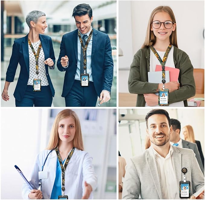 2 Pack Sunflower Lanyards Badge Holder,Adjustable Lanyard with Retractable Badge Reel,Cute ID Badge Holder for Teachers, Nurses, Students, Office Staff & Cruise Essentials