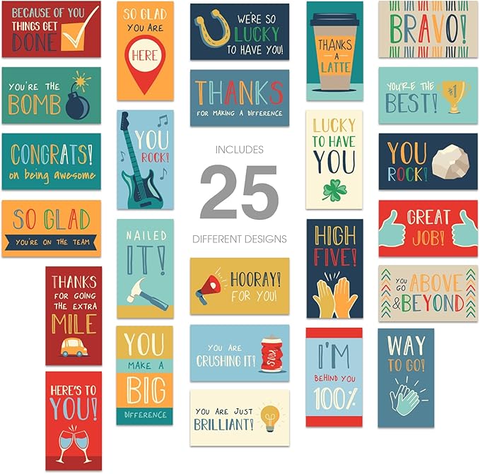 Workplace Appreciation Encouragement Cards / 50 Motivational Kindness Cards / 25 Gratitude Quote Designs For Employees/Small 2" x 3.5" Business Card Size