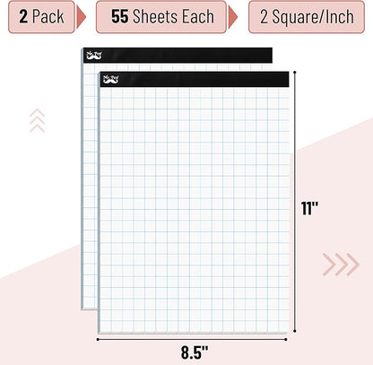 Mr. Pen- Graph Paper, 2 Pack, 8.5"x11", 2x2 (2 Squares per inch), 55 Sheets/Pad, Graphing Paper, Grid Paper Pad, Math Graph Paper Pad, Drafting Paper, Computation Pads, Square Paper, Math Paper