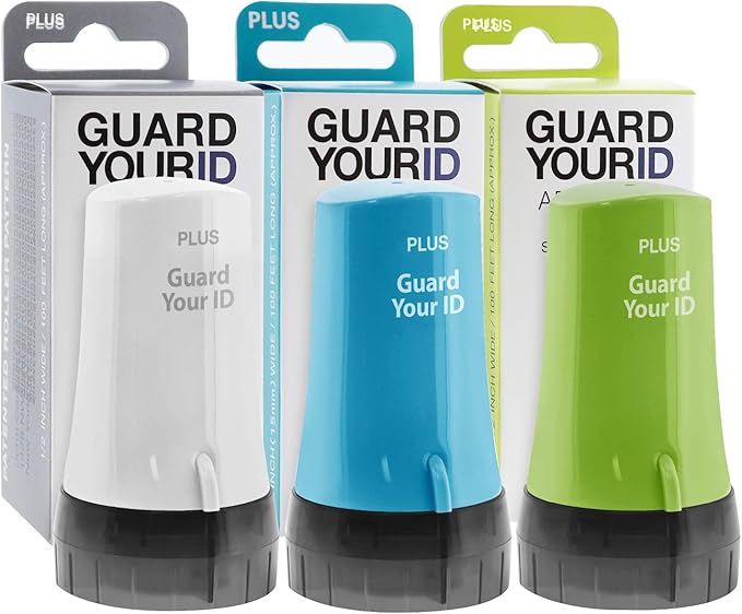 Guard Your ID Advanced 2.0 Roller 3-Pack for Identity Theft Protection, Confidential Security Stamp Mixed Color Kit (Turquoise, Green, White)