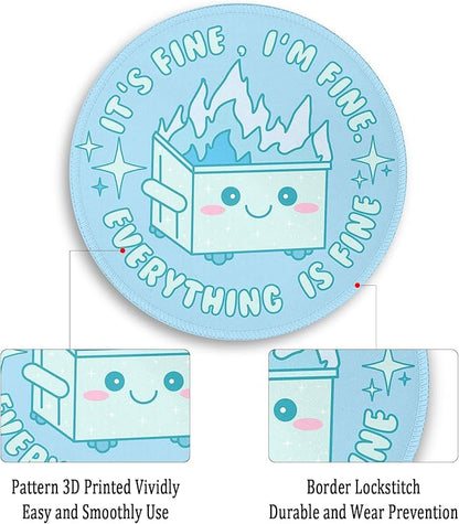 Gctriki Dumpster on Fire Mouse Pad, Cute Light Blue Round Mouse Pads for Desk, Funny Dumpster Mousepad for Laptop Gaming Stitched Edge Non-Slip Rubber Base, Cute Office Desk Accessories Decor