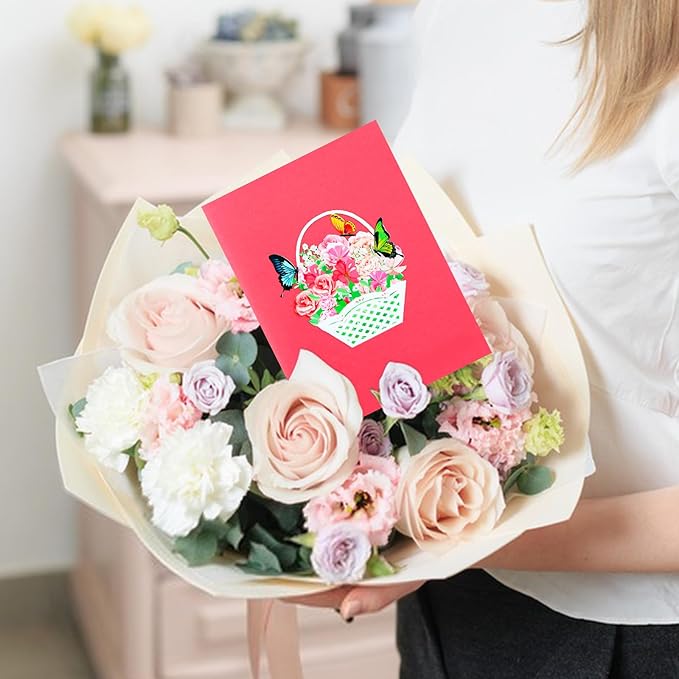 Pop Up Flower Greeting Card - Mothers Day Cards for Mom, Wive and Grandmother - Pop Up Card for Birthdays,Thank Yous,Get Well or Any Occasion