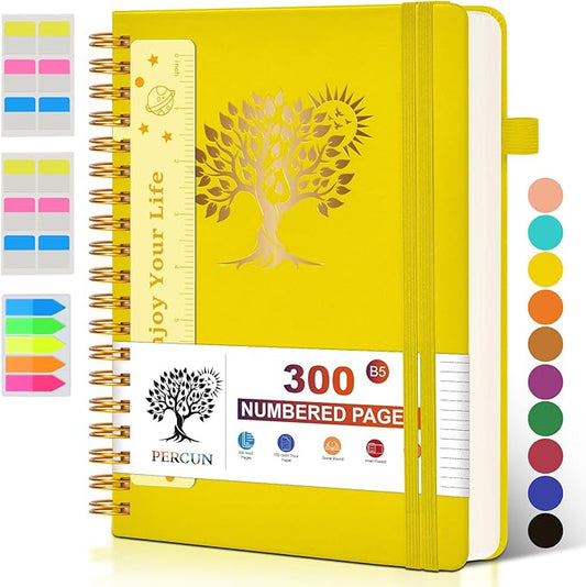 Large Spiral Notebook Journal for Women Men - 300 Numbered Lined Pages, College Ruled,B5 Hardcover Spiral Bound Notebook for School, Work, Note Taking, Writing, Leather Spiral Journal 7"x10"