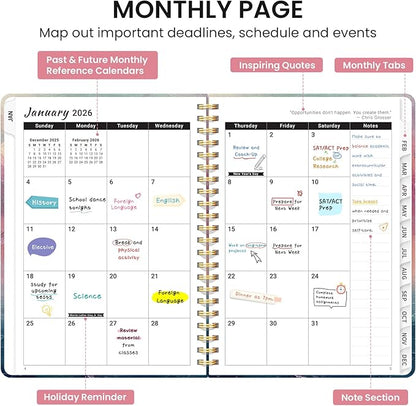 2026 Planner, Aesthetic Weekly and Monthly Planner for Women, Jan 2026 to Dec 2026, Hardcover 2026 Calendar Book with Monthly Tabs, Inner Pocket, Perfect for Office Home School - A5 (6.3" x 8.5"), Sunset