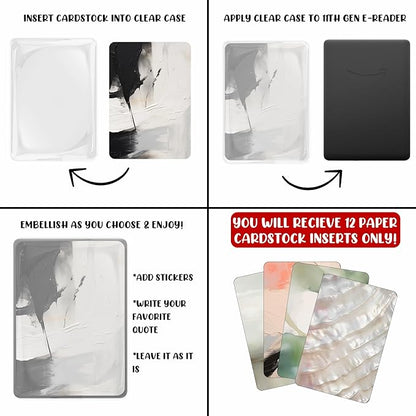 E-reader Cardstock Paper Inserts for Clear Case | 12 pk 4.88 x 6.73” inches Paper White 11th Generation 6.8" Screen Compatible Put Behind Case Colorful Floral Designs Change Out (Design Mix 8)