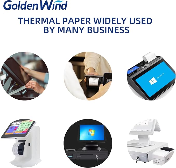 50 Rolls, GOLDEN WIND Thermal Receipt Rolls, 2 ¼" x165' Cash Register/POS Receipt Rolls, 55 GSM Premium Quality, BPA Free, White.