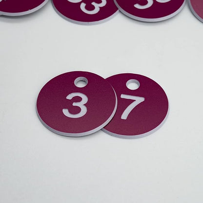 StayMax Plastic ID Number Tags Engraved Tags Key Tags Without Key Rings (1-50, Purple)