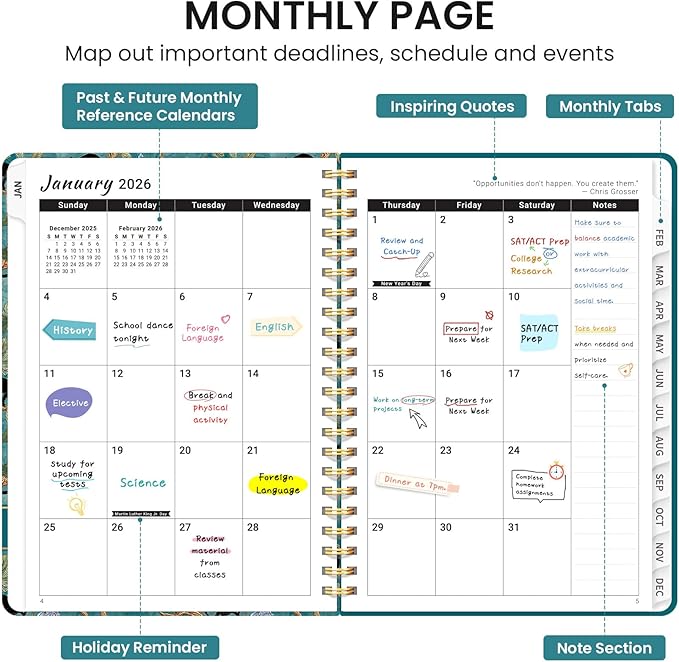 2026 Planner, Aesthetic Weekly and Monthly Planner for Women, Jan 2026 to Dec 2026, Hardcover 2026 Calendar Book with Monthly Tabs, Inner Pocket, Perfect for Office Home School - A4 (8.5" x 11"), Cats in Vine