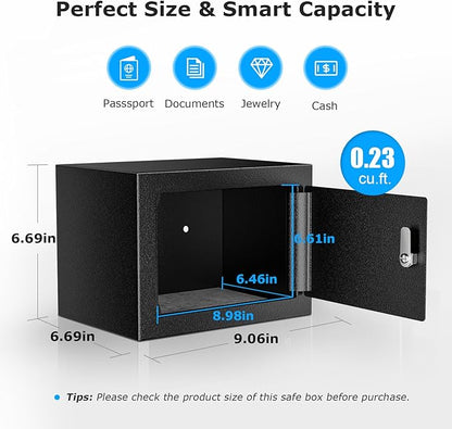 Bonsaii Safe Box with Key Lock, Steel Security Lock Box, 0.23 Cubic Feet, 9.06" W x 6.69" D x 6.69" H, Small Hidden Safe for Cash Jewelry