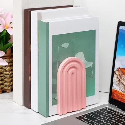 Harloon 4 Pieces Boho Arch Wood Bookends Rainbow Arch Back to School Gift Ideas Non Skid Bookend Decorative Wooden Book Stand Book Stoppers for Books Movies CDs(Pastel Color)