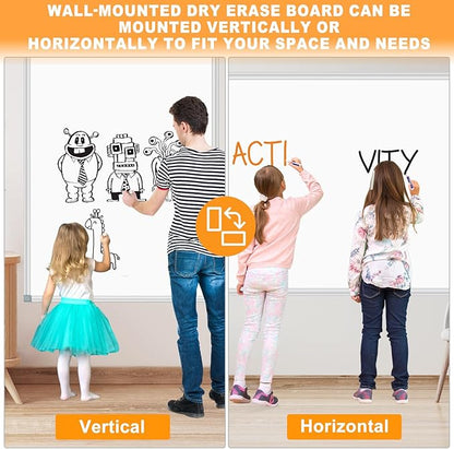 H-Qprobd 5' x 4' Dry Erase Board for Wall 60" x 48" (2 Pack) Magnetic Presentation Whiteboard with Long Pen Tray, Wall-Mounted White Boards Large Whiteboard Including 8 Markers, 16 Magnets, 2 Erasers