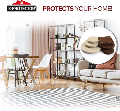 Felt Furniture Pads X-PROTECTOR 133 PCS Premium Furniture Pads - Felt Pads Furniture Feet Best Wood Floor Protectors - Protect Your Hardwood & Laminate Flooring! Brown and Beige