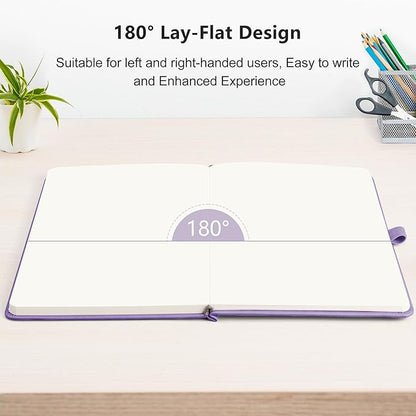 RETTACY Blank Journal Notebook, A5 Blank Journal with 192 Pages, 5.7'' × 8.3'' Medium Size, 68 LB/100 GSM Thick Paper, Leather Hardcover, for Sketching, Drawing, Painting (Purple)