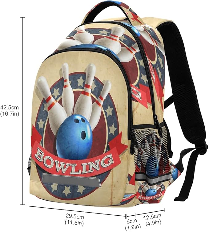 AUUXVA Bowling Ball Sport Vintage Pattern Backpack School Bookbag Laptop Purse Casual Daypack for Teen Girls Women Boys Men College Travel