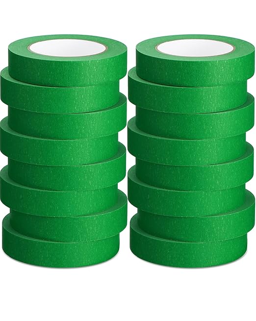 Fainne Green Painters Masking Tape Bulk 1 Inch x 55 Yard, General Purpose Paint Band Removable Adhesive Tape Multi Surface Roll for Painting Labeling School Supplies(15 Pcs)