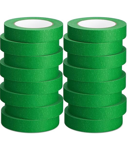 Fainne Green Painters Masking Tape Bulk 1 Inch x 55 Yard, General Purpose Paint Band Removable Adhesive Tape Multi Surface Roll for Painting Labeling School Supplies(15 Pcs)