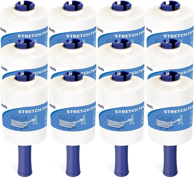 ADHES Mini Hand Stretch Wrap Film, 5 Inch x 1000 Feet, 12-Pack 80 Gauge Industrial Strength Stretch Film, Shrink Wrap Roll for Packing, Pallet Wrap, Furniture Wrapping Moving & Protection