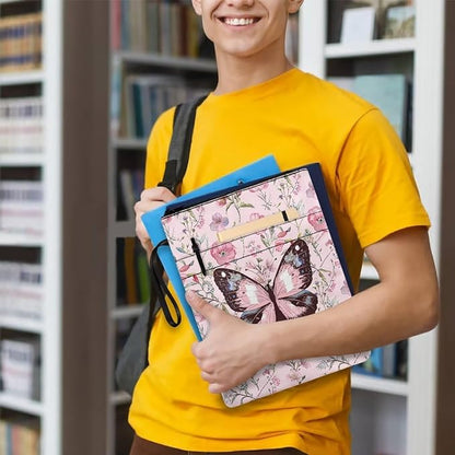 COEQINE Pink Butterfly Book Sleeve with Zipper Portable 9x11 Inch Portable Book Covers Hardcover Paperback Book Lovers with Front Pocket
