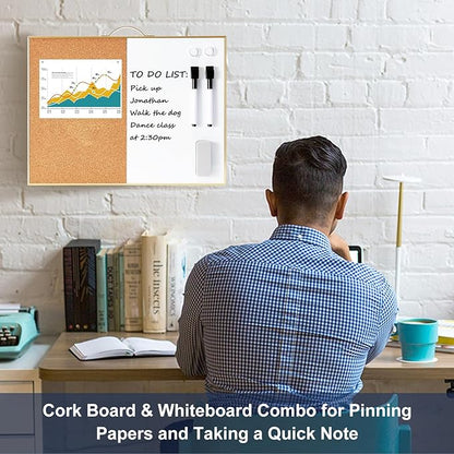 TSJ OFFICE Small Combination Board - 12" X 16" Portable Aluminum Gold Framed Magnetic Dry Erase Board for Wall, Small Bulletin Cork Board with Holder for Office, Home and School