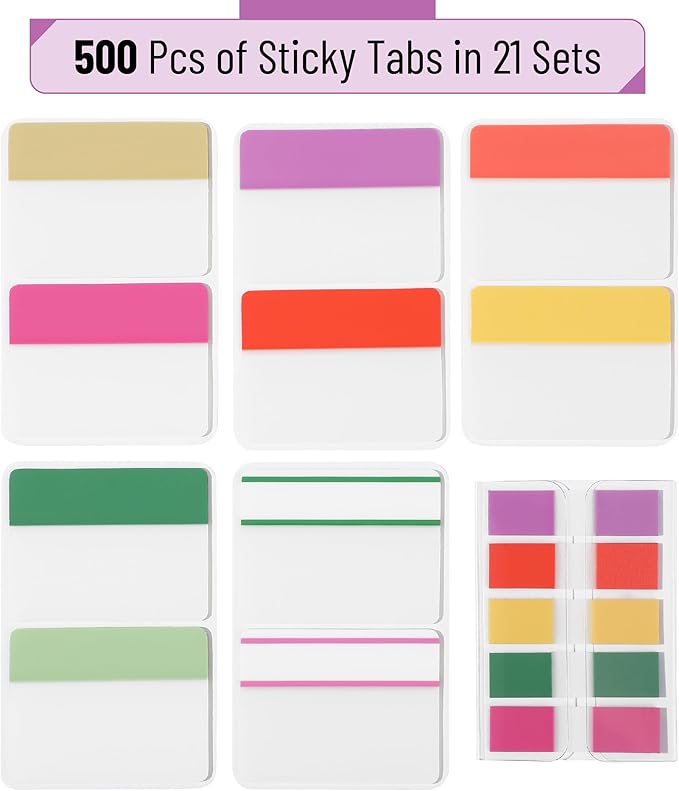 Mr. Pen- Sticky Index Tabs, 500 Pcs, 21 Sets, Colorful Sticky Tabs for Notebooks, Page Markers, Page Tabs for Binders, Page Tabs Sticky Tabs for Books, Notebook Tabs, Book Sticky Tabs for Notebooks