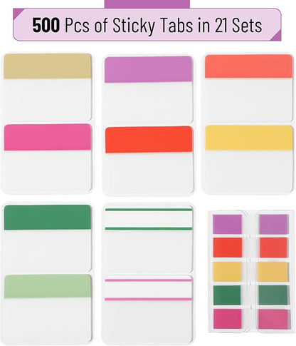 Mr. Pen- Sticky Index Tabs, 500 Pcs, 21 Sets, Colorful Sticky Tabs for Notebooks, Page Markers, Page Tabs for Binders, Page Tabs Sticky Tabs for Books, Notebook Tabs, Book Sticky Tabs for Notebooks