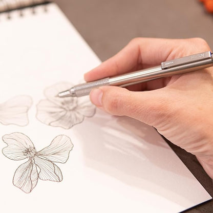 Zebra Pen F-701 Retractable Ballpoint Pen, Stainless Steel Barrel, Fine Point, 0.8mm, Black Ink, 1-Pack