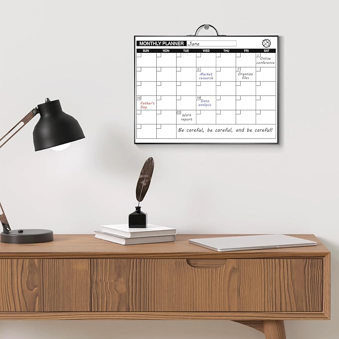 ARCOBIS Monthly Calendar Whiteboard - 12" x 16" Double-Sided Magnetic Dry Erase Board with Black Frame - Portable Wall Hanging Planner for Home, Office, School