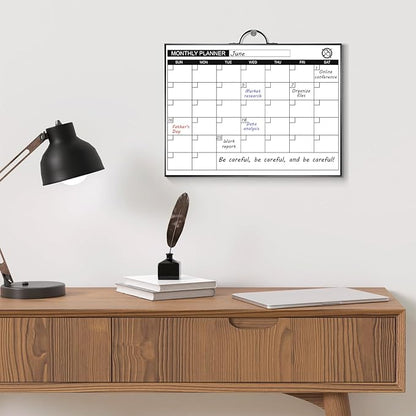 ARCOBIS Monthly Calendar Whiteboard - 12" x 16" Double-Sided Magnetic Dry Erase Board with Black Frame - Portable Wall Hanging Planner for Home, Office, School