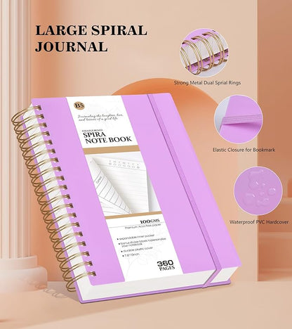 Spiral Notebook Journal ,360 Pages College Ruled Notebooks,Lined Thick Journals for Women Men, A5 Thick Spiral Journal for Writing,100GSM Paper, Spiral Notebooks for Work School 5.5"x8.5" Purple