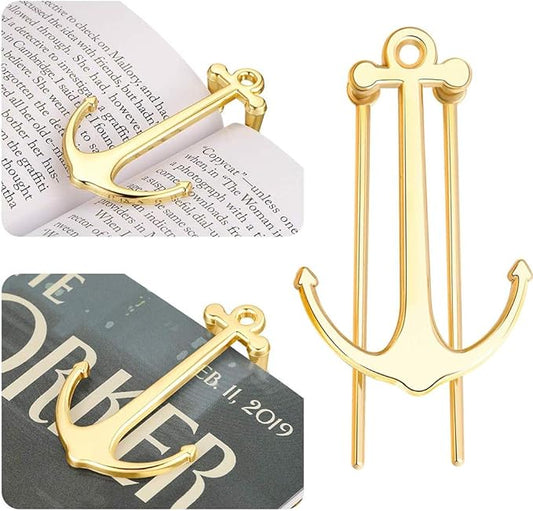 Creative Anchor Bookmark for Reading Hands Free Metal Bookmark Page Holder Book Holder Students Teachers Graduation Gifts School Office Supplies (Golden)