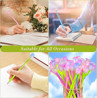 18 Pieces Color Changing Flower Pens Colorful Gel Ink Ballpoint Rose Pens for School Home Office Presents(Daffodil Lampranthus Spectabilis Tulip Rose)