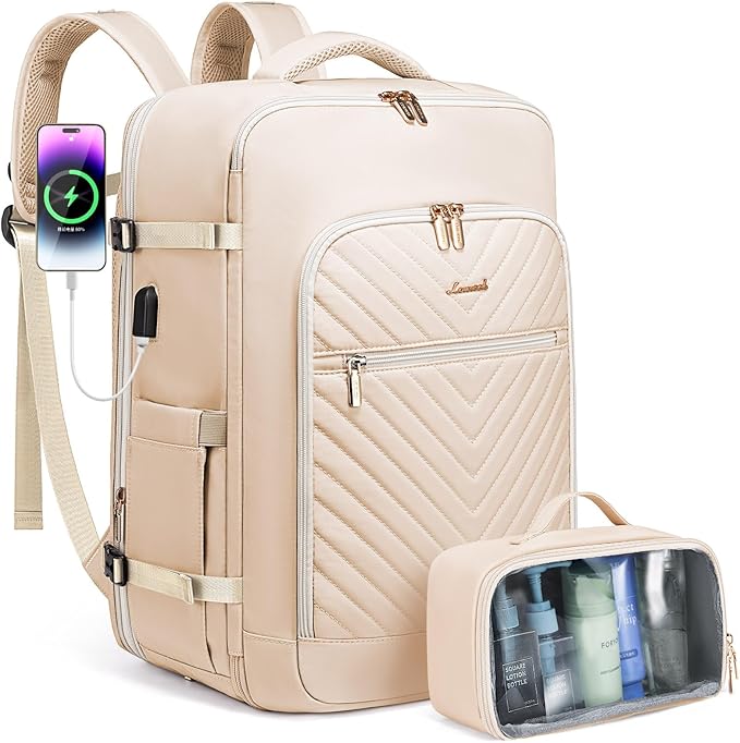 LOVEVOOK Travel Backpack for Women,Carry On Backpack Flight Approved with Toiletry Bag,Expandable Large Laptop Backpack Women Waterproof Backpack Fit 17.3 Inch with USB Charging Port Shoes Compartment