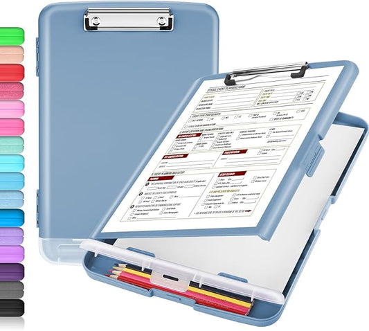 Sooez Clipboard with Storage, High Capacity Nursing Clip Board 8.5 x 11 with Pen Holder & Low Profile Clip, Plastic Clipboards Case Box, Teacher Must Haves School Office Supplies, Letter Size/ A4