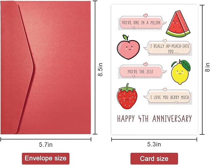 SuperShunhu Cute 4th Anniversary Card for Him & Her, Fruit Pun Anniversary Card Gift for Husband & Wife