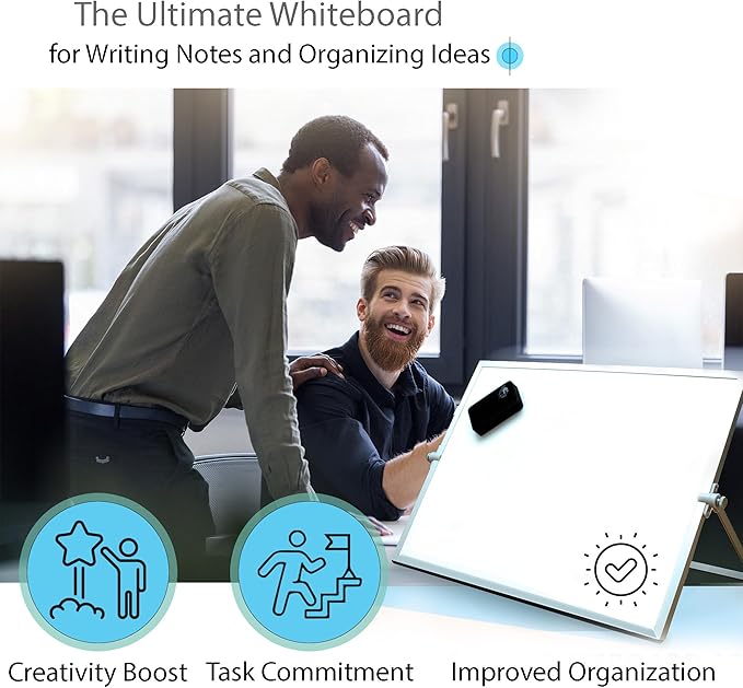 Dry Erase Whiteboard, 16x12in Magnetic Double-Sided Easel, Stand, 10 Markers, 4 Magnets, Eraser Silver