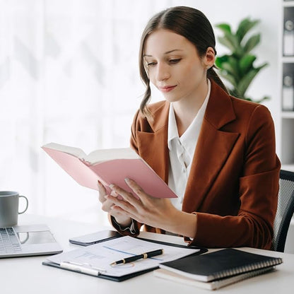 Hardcover Executive Notebooks, 160 Pages Line Ruled Classic Notebook Journal, Leather Notebooks with Pen for Bussiness College Writing Pink