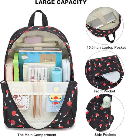 Mushroom School Backpack for Teens Girls, Womens College Bookbags Laptop Backpacks