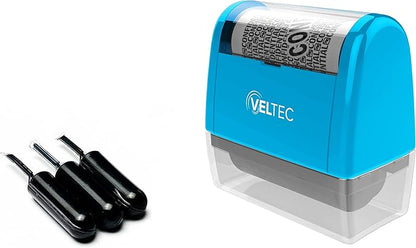 Veltec ID Protector Ink Roller - Identity Theft Protection Roller Stamp Set (Blue, Stamp+3 Refills)