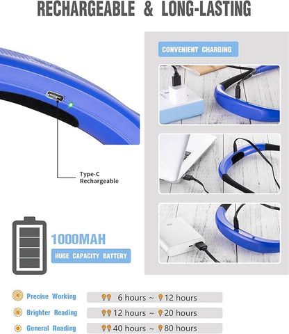 Glocusent Book Light, 3-Color & 6-Brightness Reading Light, Bendable Neck Light, 80-hr Lasting Rechargeable Lamp, Perfect Book Light for Reading in Bed, Knitting, Camping, Repairing, Book Lovers Gifts