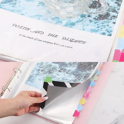 100 Pcs Sheet Protectors 12in*9in Clear Binder Sleeves with 9 Sheets Color Tabs for 2/3/4 Ring Binder(11 Hole)