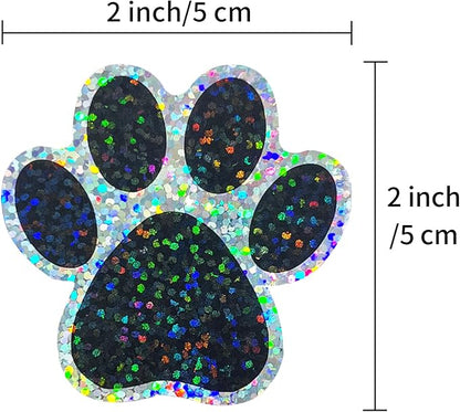 2 Inch Paw Stickers,300Pcs Sparkle Black Paw Stickers,Self-Adhesive Holographic Shiny Bear Paw Stickers Roll for Kids Birthday Decor Envelopes Seals Cards Gift Wrap