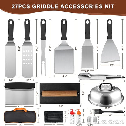 Blackstone Griddle Accessories Kit, 27Pcs Grilling Accessories Set for Blackstone and Camp Chef, Flat Top Grill Accessories Set with Spatulas, Scraper, Grill Press, Basting Cover for BBQ