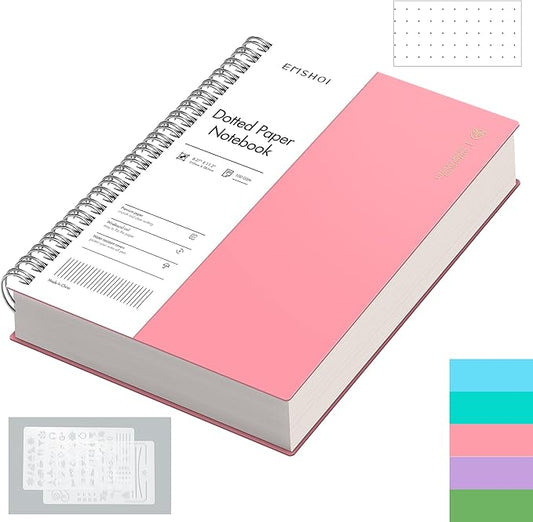 EMSHOI A4 Spiral Notebook Bullet Dotted Journal, 11.2" X 8.27", 300 Pages/150 Sheets, 100gsm Dot Grid Paper, Waterproof Softcover, Twin-Wire Binding, for School Work Writing Note Taking-Pink