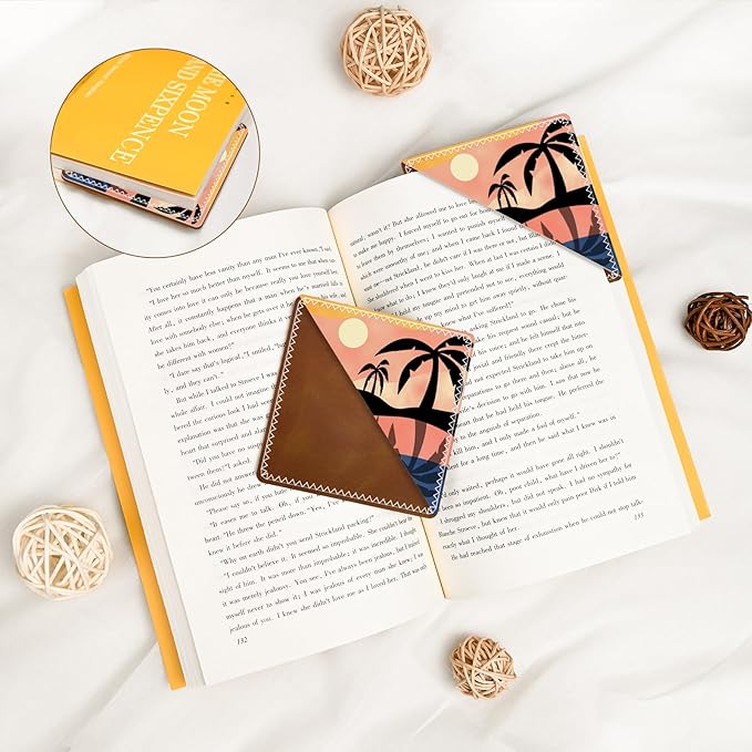 Personalized Leather Bookmarks, Fun & Cute Book Accessories for Reading Lovers, Unbreakable Page Markers for Women Men Girls Boys Student Teacher Kids Retirement Birthday Gifts (Coconut Tree)