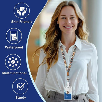 Giancomics Boho Lanyards for Id Badges, ID Badge Holder with Retractable Reel, Waterproof Lanyards for Cruise Ships Cards Key Cute Office Work Name Tag Zip Type Card Holder Protector 2 Pack