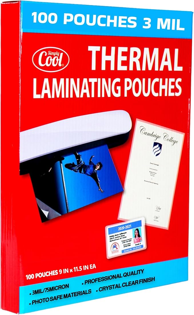 3MIL Thermal Laminating Sheets (100 Count) 9x11.5 inch, Dry-Erase Friendly Laminating Pouces, Compatible with Laminators Crystal Clear Laminated Finish