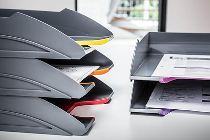 DURABLE Stackable Letter Tray, Gray & Multicolor, VARICOLOR, Set of 5 (770557)