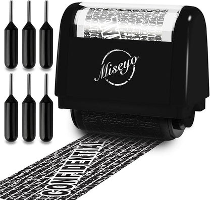 Miseyo Identity Theft Protection Roller Stamp Set - Black (6 Refill Ink Incleded)