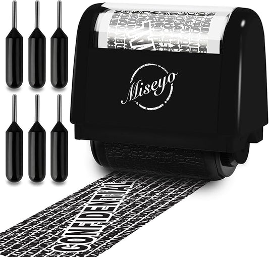 Miseyo Identity Theft Protection Roller Stamp Set - Black (6 Refill Ink Incleded)