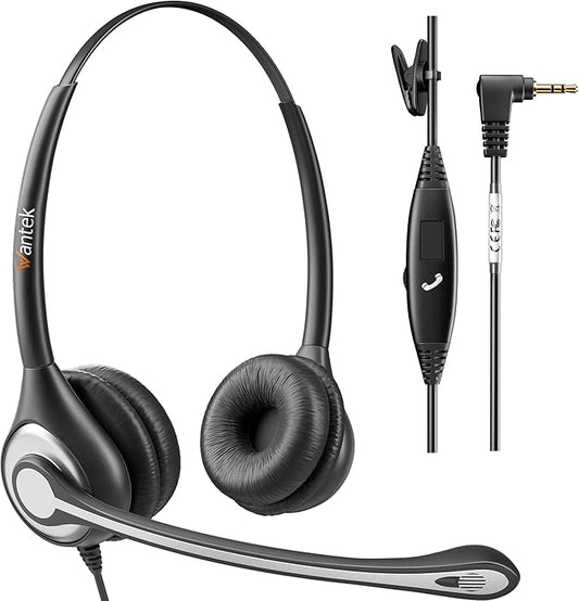 Wantek Office Phone Headset, 2.5mm Telephone Headset with Mic Noise Canceling Compatible with Cordless Phones Panasonic AT&T ML17929 Vtech RCA Cisco SPA Polycom Uniden Grandstream Clarity(A602F)
